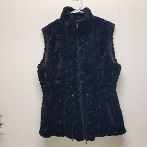 Giacca Reversible Faux Fur Quilted Fuffer Vest XL Black Purple Cinched Waist